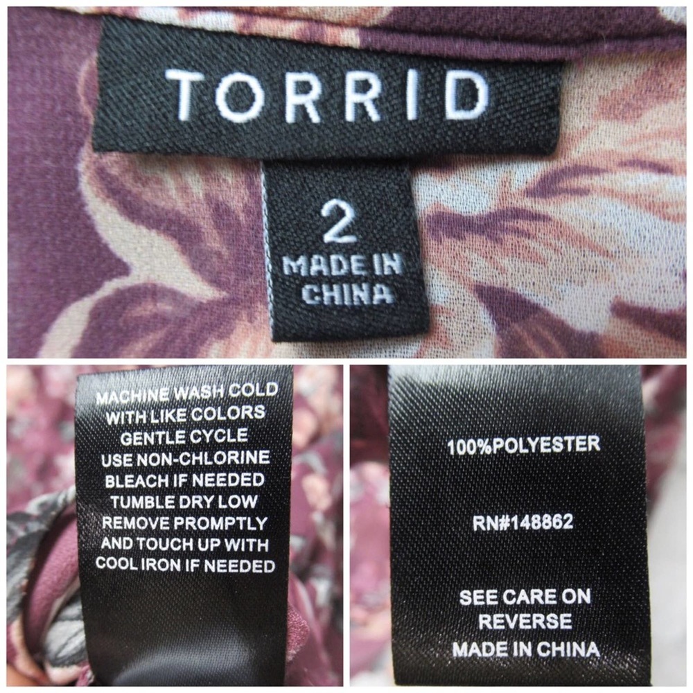 TORRID Sheer Floral Chiffon Hi-Lo Tunic Top V-Neck Tab Sleeve Plus Size 2X - Picture 11 of 11